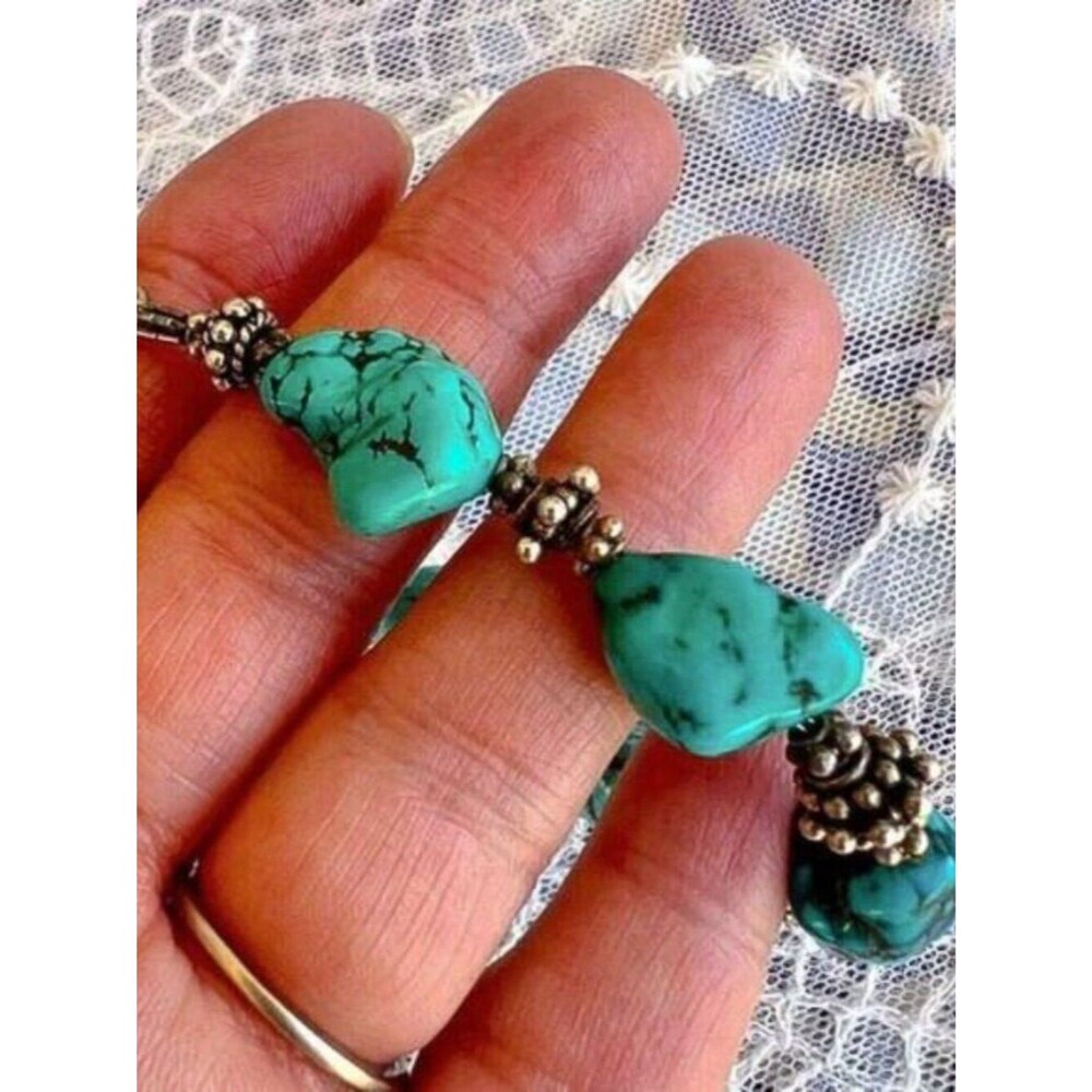 Vintage Turquoise & Sterling Nugget Bracelet Y2K Era - Picture 4 of 9